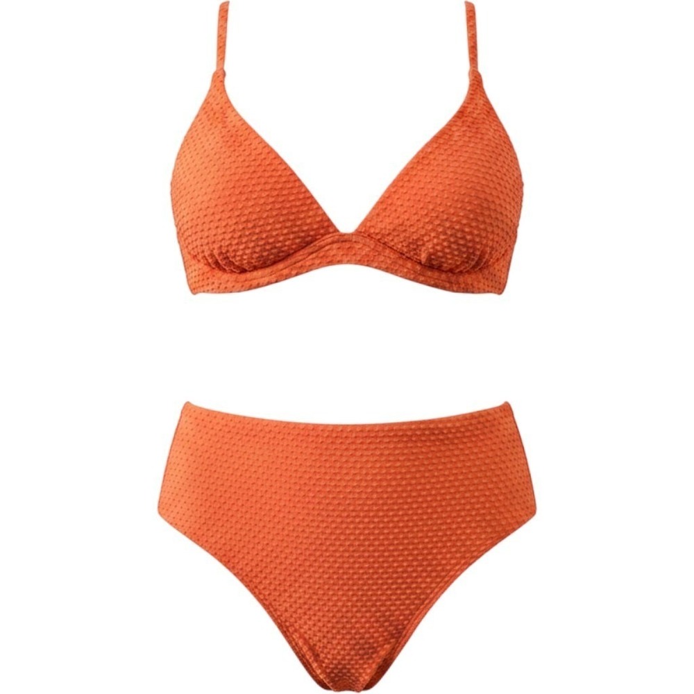 Cupshe Orange Textured Bikini Set M Keyhole‎ Bralette High Waisted Swimsuit NWT